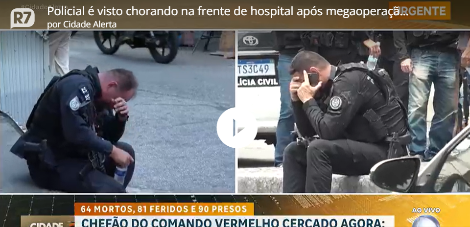 Policial é flagrado chorando após morte de colegas em megaoperação no Rio
